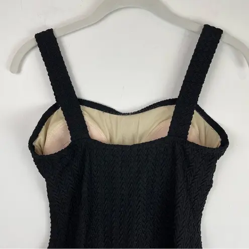 Vtg Y2K Mainstream Black Textured One Piece Swimsuit Sz 12 Sweetheart Neckline