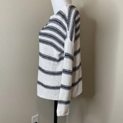 Vince Linen Striped Sweater Pullover Scoop Neck Loose White Blue Sz Small Top