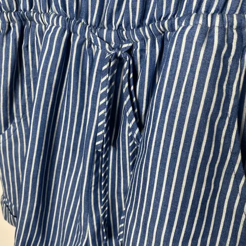 Kori America Striped Scoop Neck Sleeveless Tie Waist Romper Blue Size Small