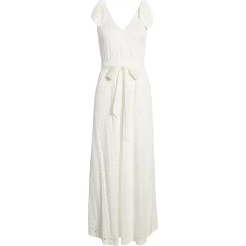 Donna Ricco New York Women's White Belted Bow Shoulder Lined V-Back Maxi Dress
