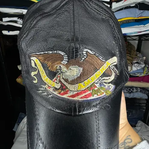 American Eagle Vintage Leather “God Bless America”  Motorcycle Hat Sz O/S