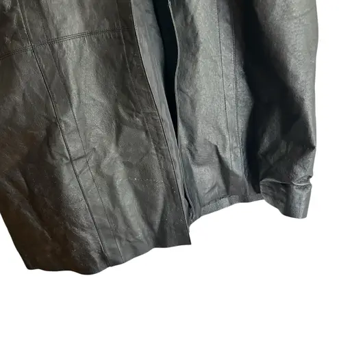 Marco Morani VTG Leather Coat Trench Womens Black SZ L Suede Trim Jacket Classic Size L