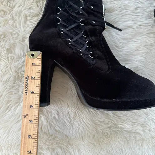 Demonia Crypto-51 Black Ankle Boots Black Velvet + Lace Size 8 Steampunk Goth 4"