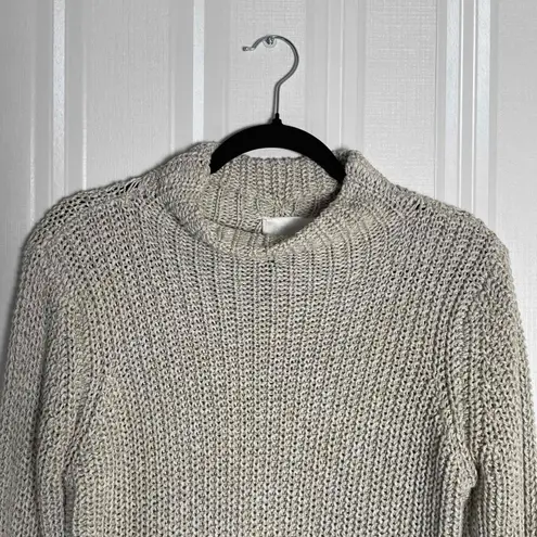 RD Style Women's Open Knit Long Sleeve Mock Neck Elbow Patch Sweater Medium