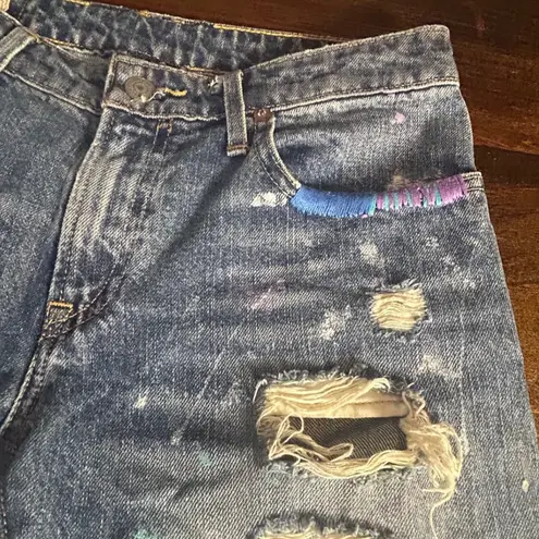 Ralph Lauren Polo Astor Boyfriend Jeans Size 26 Distressed Paint Splatter Denim Blue