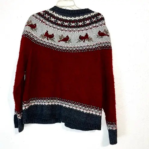 Vintage cardinal embroidered sweater cardigan • grandma’s favorite • 90s 80s Size XL