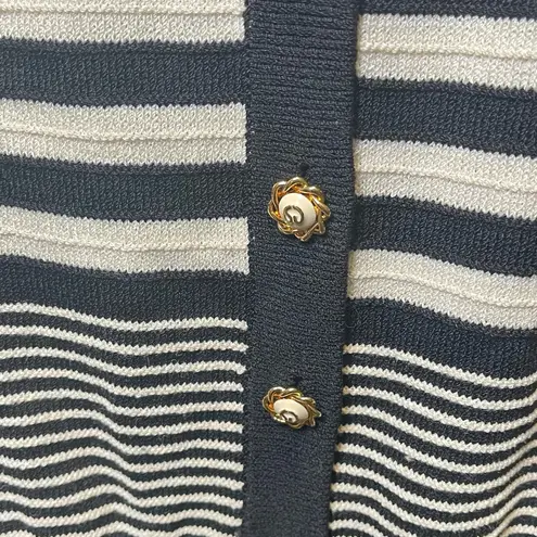 St. John Collection  Marie Gray White Black Gold Button Cardigan Sweater Size Med