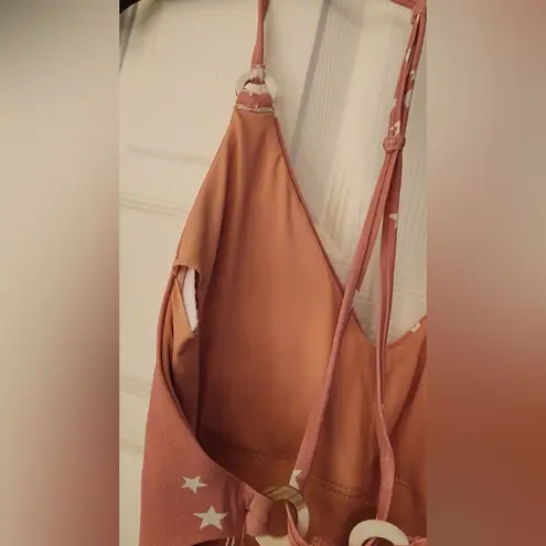 WET Swimwear LA Rose Stars One Piece Back Tie Swimsuit Pink & White Size Small