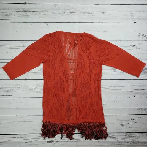 Miss Kelly 1999 Loose Knit Open Front Fringe Cardigan Sweater Women's Size Small