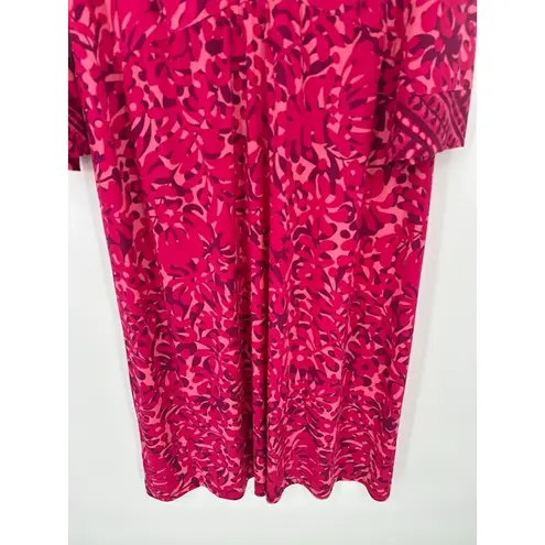Bob Mackie Wearable Art Batik Printed Midi Dress Pink 1X Stretch Liquid Knit