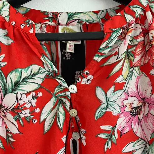 Fig and Flower Anthropologie Size PS Red Top‎ Tropical Floral Buttons Tie Boho thumbnail 3