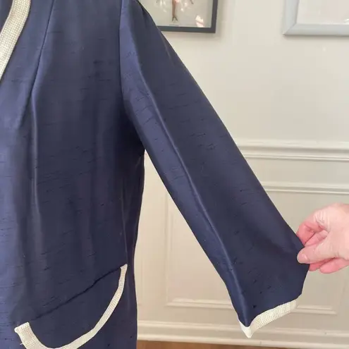 Vintage Mix & Match Dark Blue Sheath Dress Long Blazer Ivory Trim XS