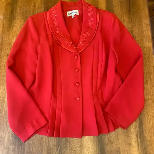 Danny & Nicole Dress Suit 16P Red 2 piece Long Sleeve Jacket Elastic Waist Skirt