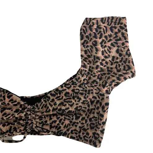 Oasis Bardot Bikini Top Leopard Animal Print Swim Beach Pink NWT Size UK12/US8