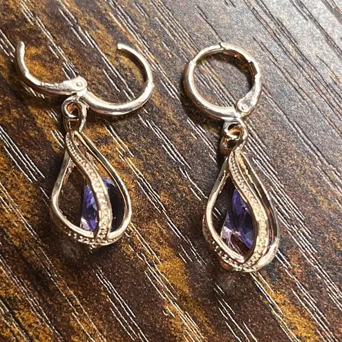 Amethyst Natural Purple Lever-back Earrings