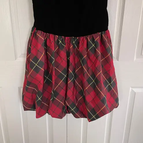 American Living Vintage Velvet Drop Waist Bubble Hem Tartan Plaid Dress