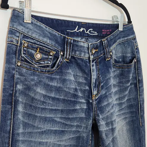 INC International Concepts Distressed Bootcut Jeans Size 8 Boot Cut Denim Blue