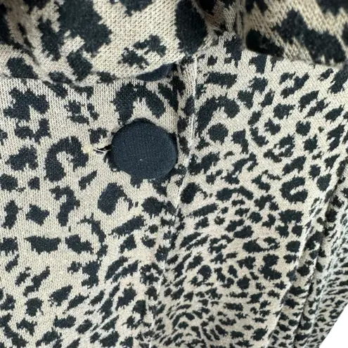 Fever Y2K Leopard Print Long Line Cardigan Duster Ruffled Collar Pockets Size XL Tan