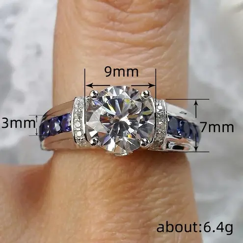 NWOT Lab Sapphire&2ct CZ Ring Art Deco Style Wedding,anniversary, engagement Silver
