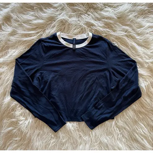SKIMS Soft Lounge Ringer Long Sleeve Crop Top Navy Multi Size 2X