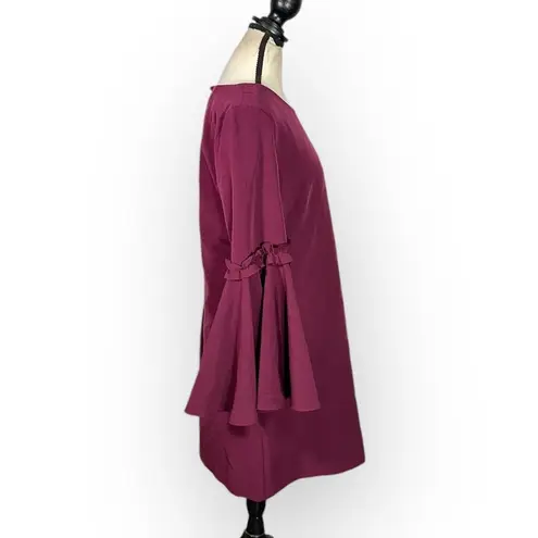 Milly Cady Shift Dress Women's 10 Wine Long Bell Sleeves Short Length Crepe RTR