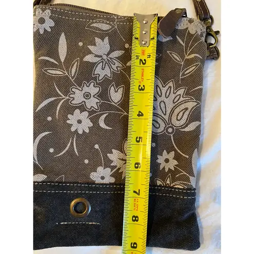 Myra Bag Crossbody Purse Brown Floral Canvas Zip Close Pocket Adjustable Strap Tan