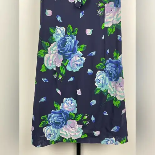 Vintage Kenzo Jungle Navy Blue Rose Floral Sleeveless Mini Dress