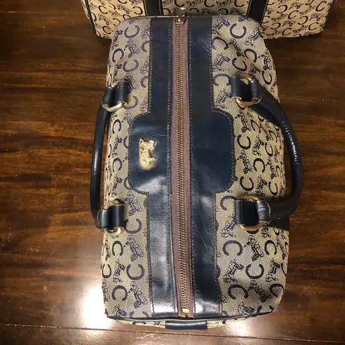 CELINE Navy Blue and Grey Monogram Boston Carry On Overnight Travel Bag 30cm