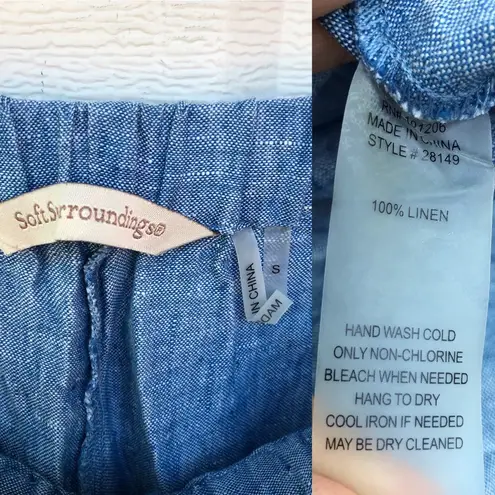 Soft Surroundings Pants Linen Wide Leg Blue Small