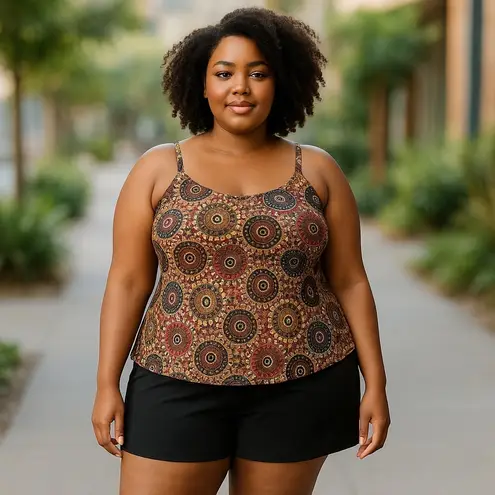 Elegant Mandala Print Swim One Piece Brown Size 18W