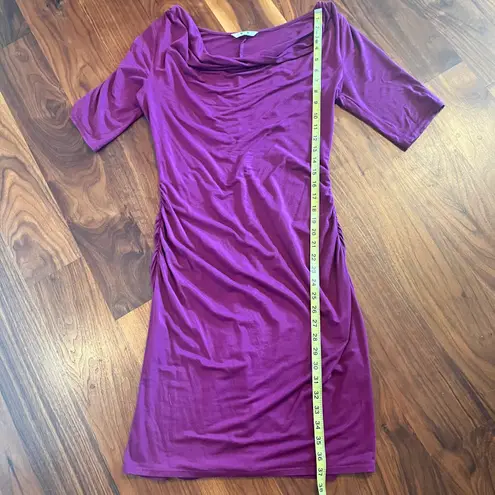 Three Dots Purple Cowl Neck draped ruched dress