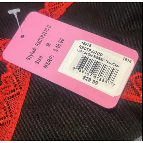 Love to Sleep Pajama Set 2 Piece Womens Size Medium Black Red Cami Capri Bottoms