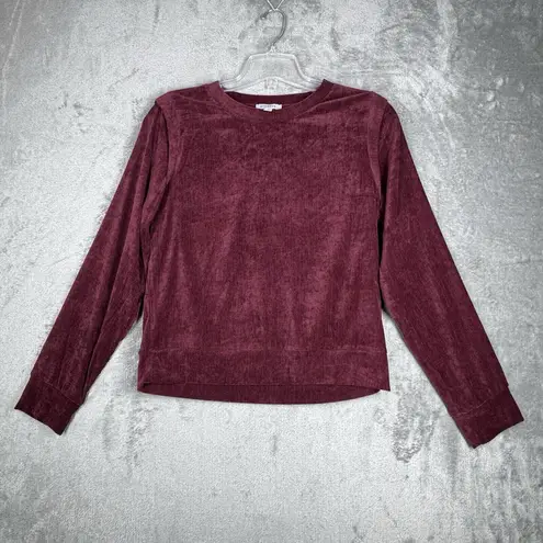 Evereve Shirt Womens Medium Wine Red Holly Velour Pleated Pullover Casual Retro