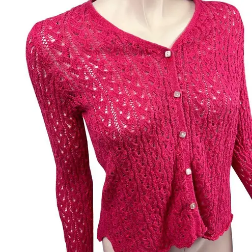 J. Jill Coral Pink Loose Knit Button Front Cardigan Sweater