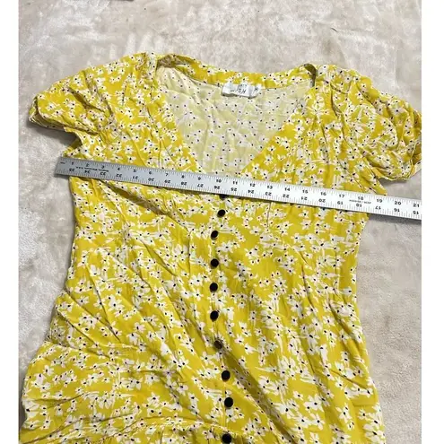 Wish Mini Dress Women's Medium Yellow Golden Bloom V-Neck Puff Sleeve Ruffle RTR