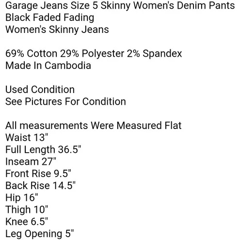 Garage Jeans Size 5 Skinny Women's Denim Pants Black Faded Fading 
Women's Skinny Jeans