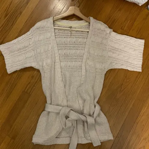 Ivory Cream Cable Knit Short Sleeve Open Cardigan