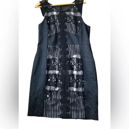 Moulinette Soeurs Anthropologie Sheath Dress 16 Black Floral Crochet Jacquard