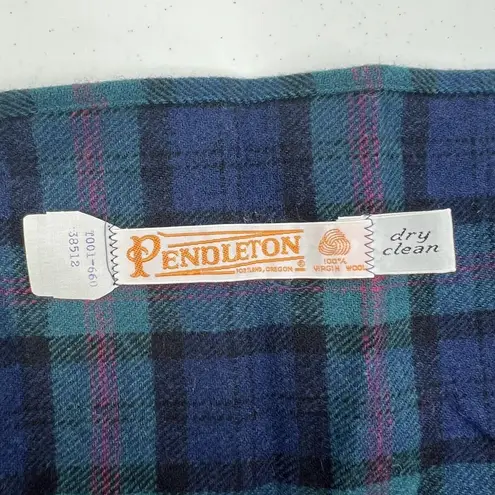 Pendleton VTG Plaid Virgin Wool Scarf Green Black Official Tartan Fringe FLAWS