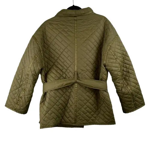 Frame  Quilted Drape Neck Nylon Belted Olive Green Oversized Jacket Size XS