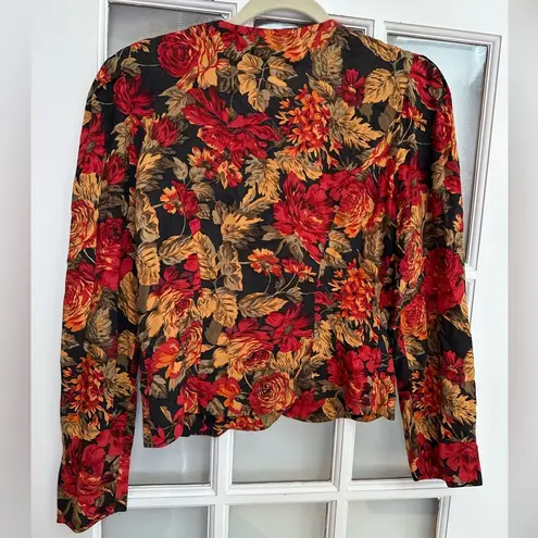 Maggy London Vintage Red & Gold Floral Lightweight Blazer Tailored Fit Size 6 S