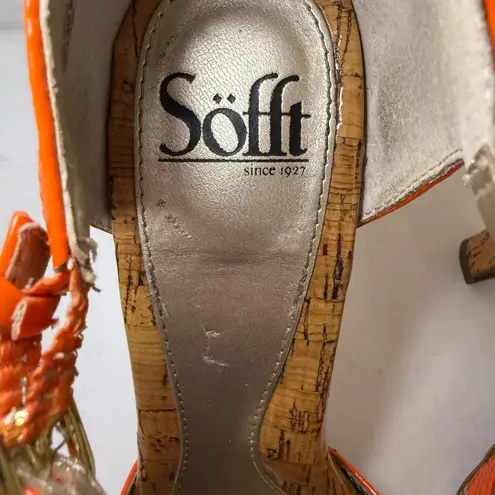 Sofft Valeda Patent Orange Patent & Cork Strappy Platform High Heel Sandals 8.5