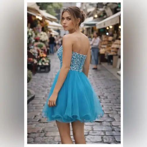 NWT Narianna Corset Back Strapless Blue Tulle Babydoll Dress M Green Size M