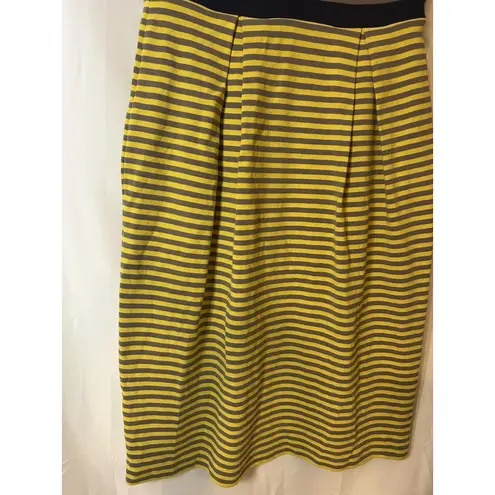 Boden Women Lila Dress 8L Gray Yellow Striped Peter Pan Collar Cap Sleeve Retro Size 8