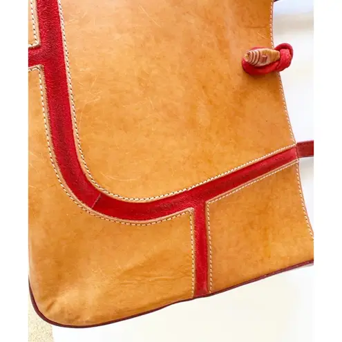 Claudia Firenze Purse British Tan Leather Red Suede Trim Handbag Tote Italy READ Brown
