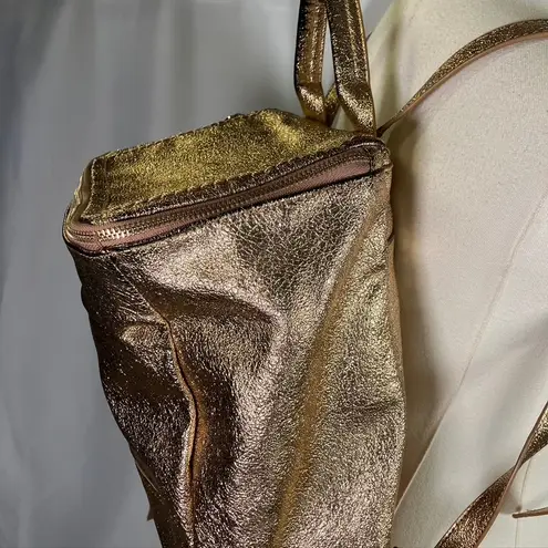 Urban Expression Urban Expressions Metallic Gold Vegan Leather Backpack Purse Bookbag Travel