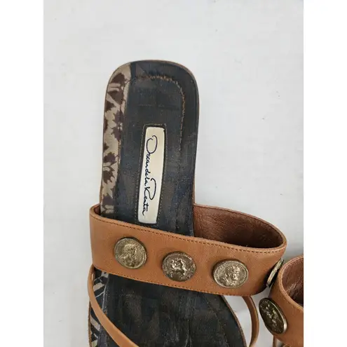 Oscar de la Renta Leather Sandles With Coins EU 36.5 Womens Size 6 Vero Cuo