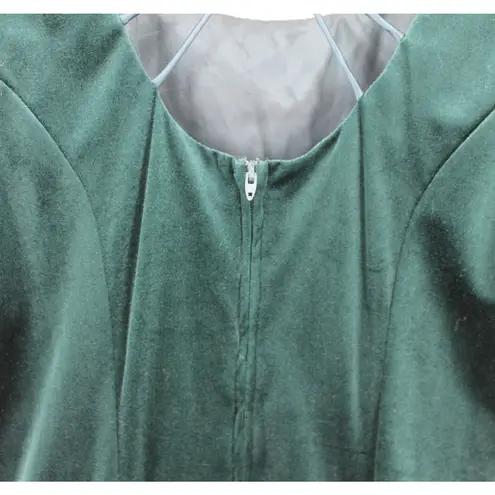 Vintage Deadstock Velvet Puff Sleeve Dress 90s Formal Rhinestone Hoco Size 11 Green