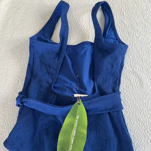 Farm Rio Women's Blue Matelasse Pineapple Belted One-Piece Swimsuit,Medium, $240