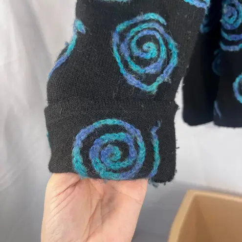 Sarah Spencer Lambswool Knit Swirl Artsy Cardigan Sweater Black Blue Size 2X